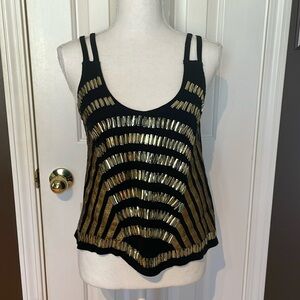 Ecote Sparkly Top with Double Spaghetti Straps and Gold Bars. XS